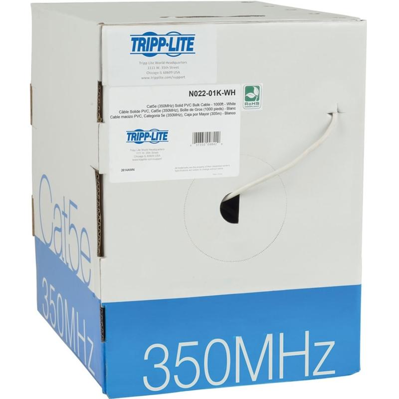 Eaton Tripp Lite Series Cat5e 350 MHz Solid Core (UTP) PVC Bulk Ethernet Cable - White, 1000 ft. (304.8 m), TAA - Bulk cable - 1000 ft - UTP - CAT 5e - solid - white MPN:N022-01K-WH