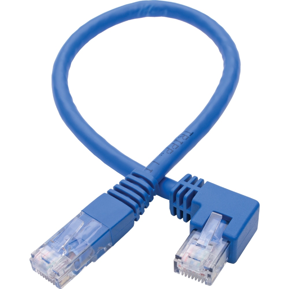 Tripp Lite Left-Angle Cat6 UTP Patch Cable (RJ45) - 1 ft., M/M, Gigabit, Molded, Blue - 1 ft Category 6 Network Cable for Workstation, Network Device, Switch, Printer, Router, Server, Modem, Scanner, Photocopier - 24 AWG - Blue (Min Order Qty 8) MPN:N204-