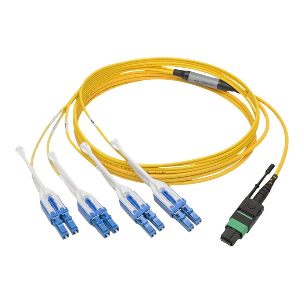 Eaton Tripp Lite Series MTP/MPO (APC) to 4xLC (UPC) Singlemode Breakout Patch Cable, 40/100 GbE, QSFP+ 40GBASE-PLR4, Plenum, Yellow, 3 m (10 ft.) - Fiber Optic for Network Device, Switch, Hub, Router - 12.50 GB/s - Patch Cable - 9.84 ft MPN:N390-03M-8LC-A