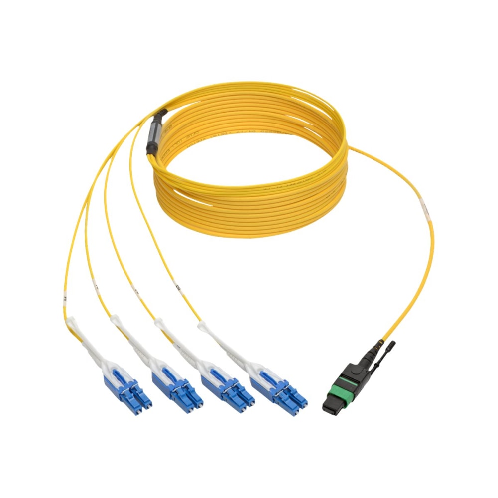 Eaton Tripp Lite Series MTP/MPO (APC) to 4xLC (UPC) Singlemode Breakout Patch Cable, 40/100 GbE, QSFP+ 40GBASE-PLR4, Plenum, Yellow, 5 m (16 ft.) - Fiber Optic for Network Device, Switch, Hub, Router - 12.50 GB/s - Patch Cable - 16.40 ft MPN:N390-05M-8LC-