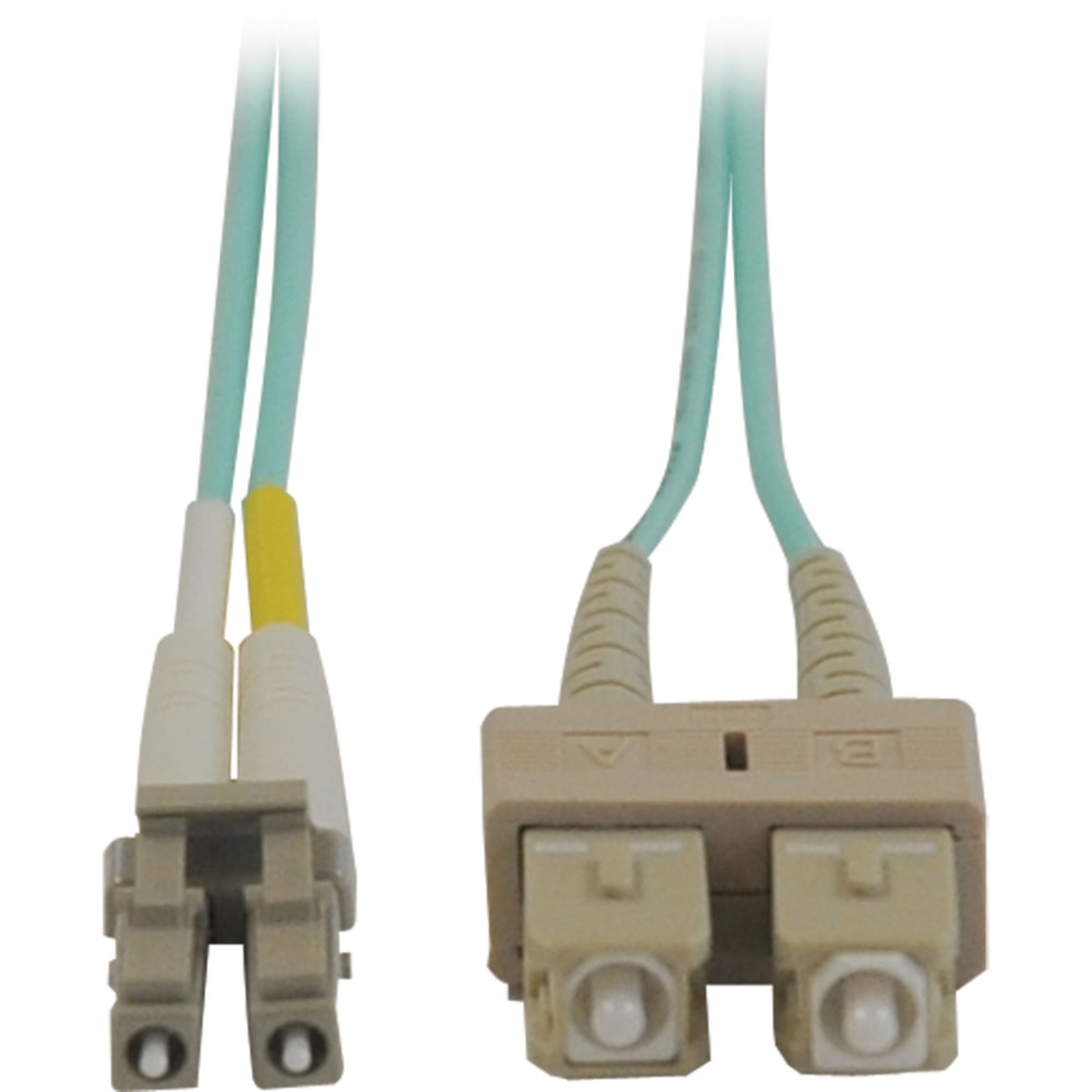 Eaton Tripp Lite Series 10Gb Duplex Multimode 50/125 OM3 LSZH Fiber Patch Cable (LC/SC) - Aqua, 5M (16 ft.) - Patch cable - SC multi-mode (M) to LC multi-mode (M) - 5 m - fiber optic - duplex - 50 / 125 micron - OM3 - aqua blue (Min Order Qty 3) MPN:N816-