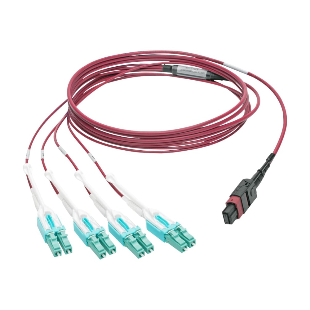 Eaton Tripp Lite Series 40G MTP/MPO to 4xLC Fan-Out OM4 Plenum-Rated Fiber Optic Cable, 40GBASE-SR4, Push/Pull Tabs, Magenta, 1 m - Fiber Optic for Network Device, Switch - Fan-out Cable - 3.28 ft - 1 x MTP/MPO Female Network - 8 x LC Male Network MPN:N84