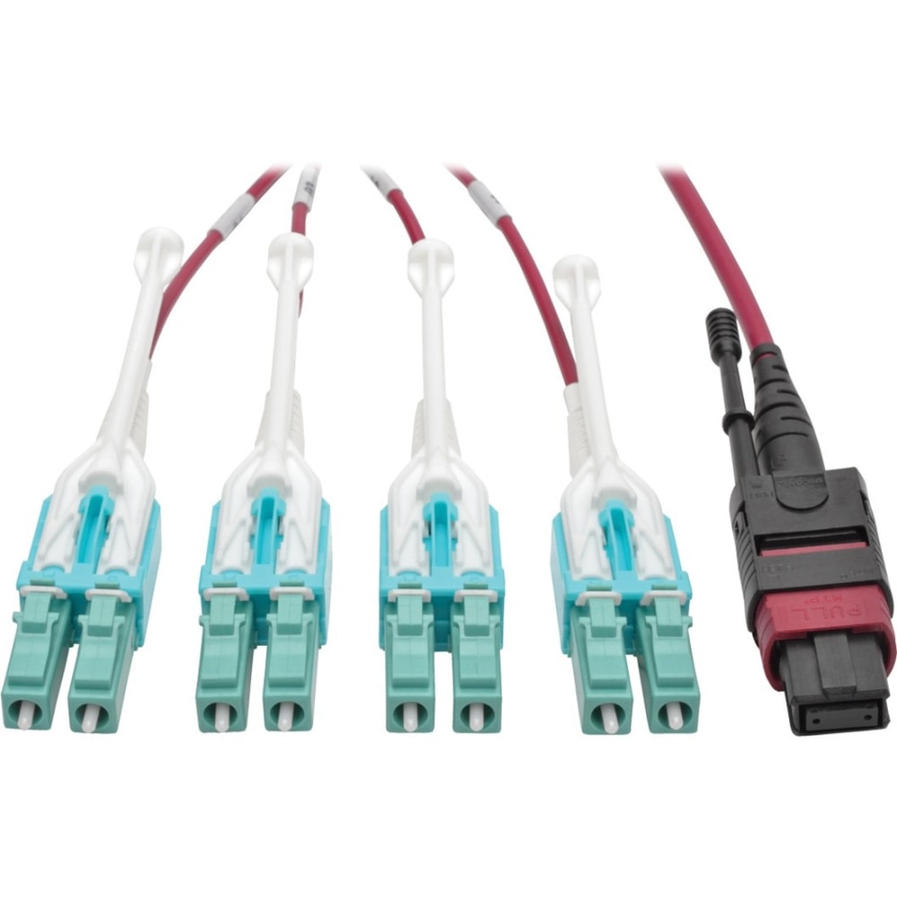 Eaton Tripp Lite Series 40G MTP/MPO to 4xLC Fan-Out OM4 Plenum-Rated Fiber Optic Cable, 40GBASE-SR4, Push/Pull Tabs, Magenta, 2 m - Fiber Optic for Network Device, Switch - Fan-out Cable - 6.56 ft - 1 x MTP/MPO Female Network - 8 x LC Male Network MPN:N84