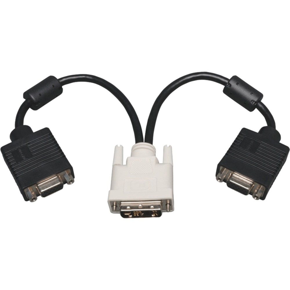 Eaton Tripp Lite Series DVI to VGA Y Splitter Adapter Cable (DVI-I to HD15 M/2xF), 1 ft. (0.3 m) - VGA splitter - HD-15 (VGA) (F) to DVI-A (M) - 1 ft - molded - black (Min Order Qty 5) MPN:P120-001-2