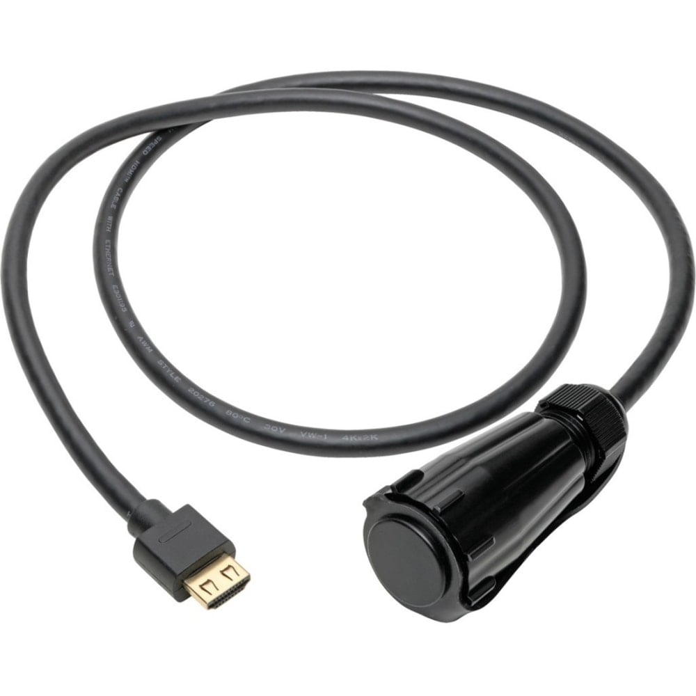 Eaton Tripp Lite Series High-Speed HDMI Cable (M/M) - 4K 60 Hz, HDR, Industrial, IP68, Hooded Connector, Black, 3 ft. - 3 ft HDMI A/V Cable for Monitor, Audio/Video Device, HDTV, Notebook, TV - First End: 1 x HDMI Male Digital Audio/V (Min Order Qty 3) MP