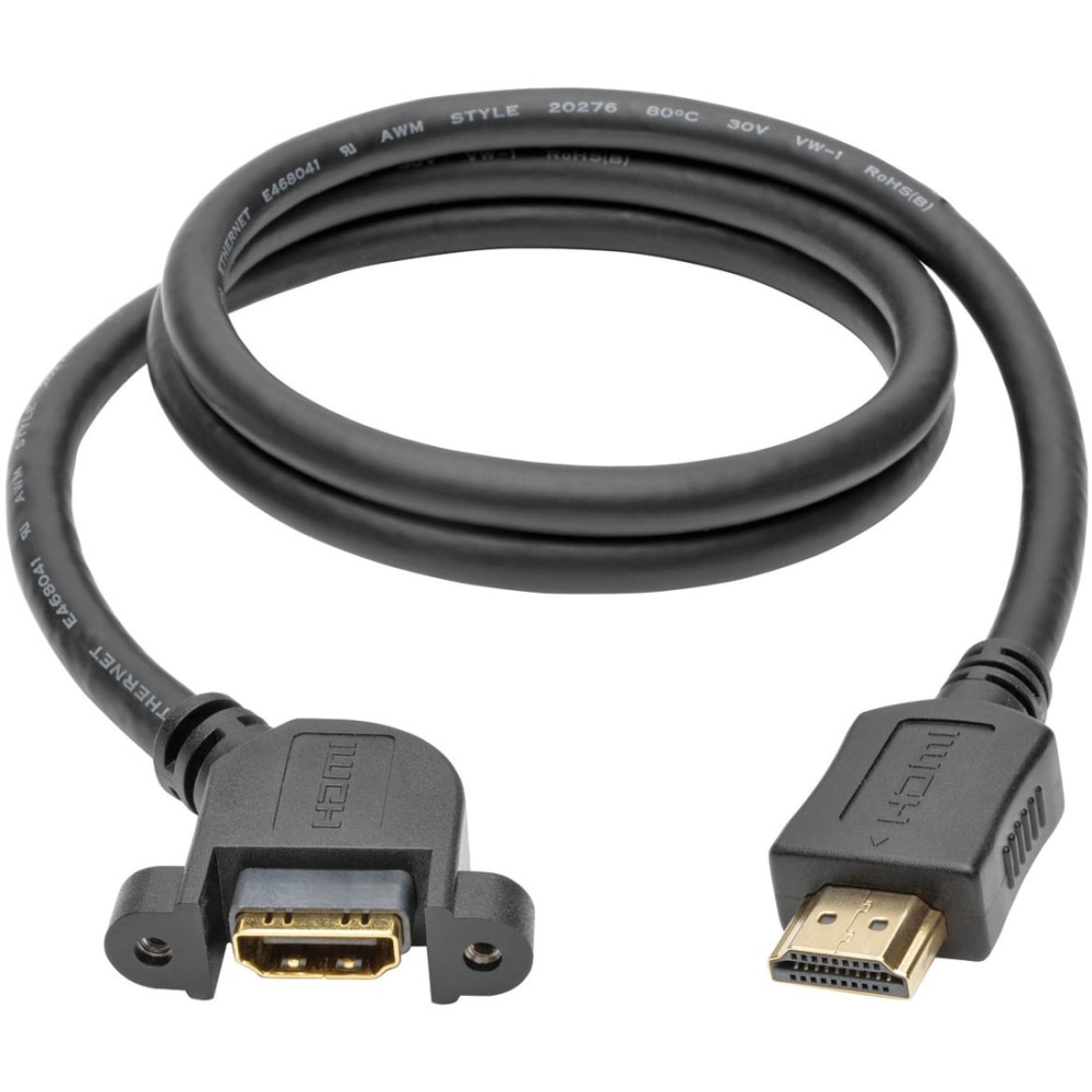 Eaton Tripp Lite Series High-Speed HDMI Cable with Ethernet, Digital Video with Audio (M/F), Panel Mount, 3 ft. (0.91 m) - HDMI extension cable with Ethernet - HDMI male to HDMI female - 3 ft - shielded - black (Min Order Qty 5) MPN:P569-003-MF-APM