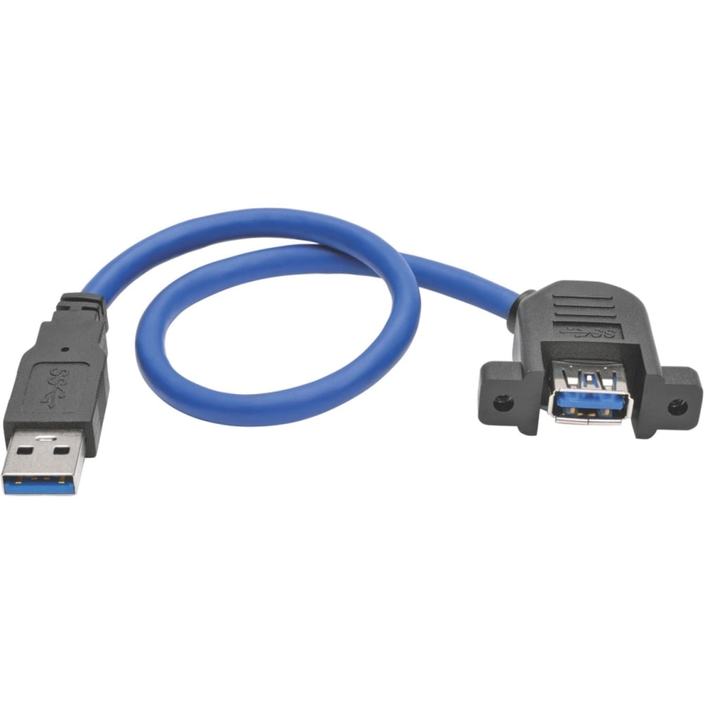 Tripp Lite 1ft USB 3.0 Superspeed Panel Mount Type-A Extension Cable M/F -640 MB/s - Extension Cable - 1ft - 1 x Type A Male USB - 1 x Type A Female USB - Nickel Plated, Gold-plated Contacts - Shielding - Blue (Min Order Qty 8) MPN:U324-001-APM