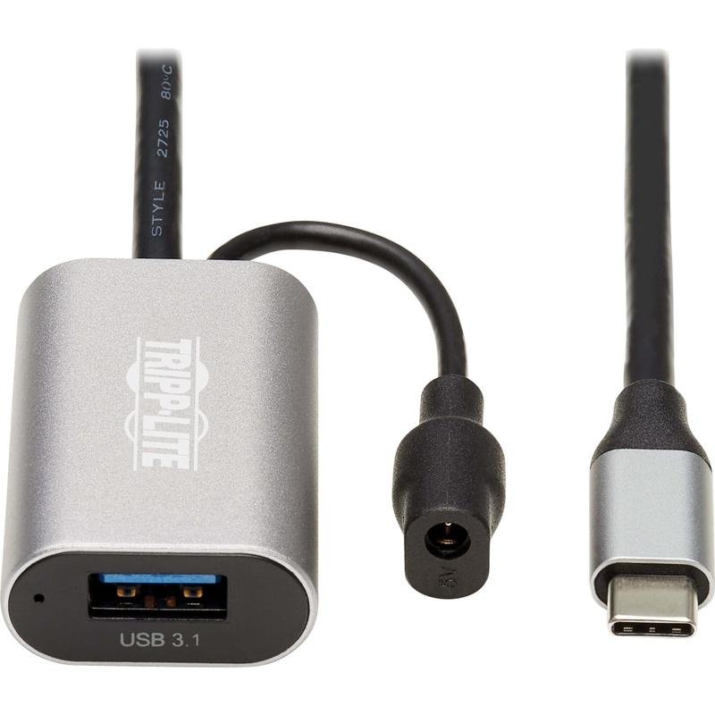 Tripp Lite USB C Active Extension Cable USB C to USB-A USB 3.1 Gen 1 M/F 5M - First End: 1 x Type A Female USB, First End: 1 x Power - Second End: 1 x Type C Male USB - 640 MB/s - Extension Cable - Nickel Plated Connector - Black, Gra (Min Order Qty 2) MP