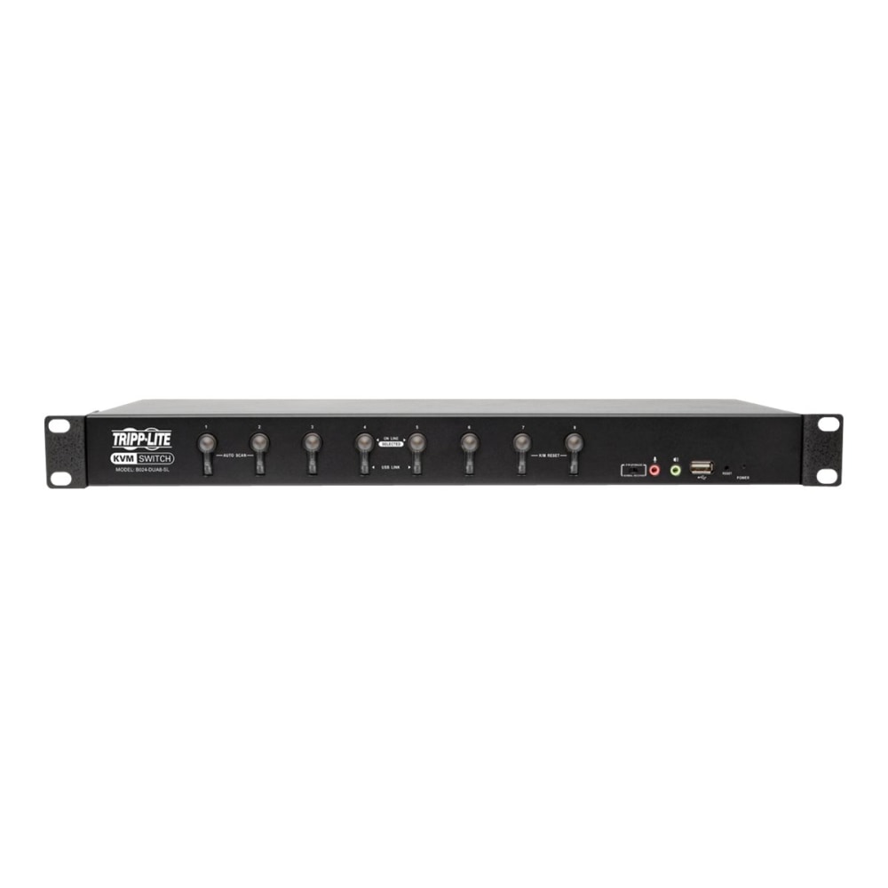 Tripp Lite 8-Port DVI/USB KVM Switch with Audio and USB 2.0 Peripheral Sharing, 1U Rack-Mount, Single-Link, 1920 x 1200 (1080p) - KVM / audio / USB switch - 8 x KVM / audio / USB - 1 local user - rack-mountable - AC 100 - 240 V - TAA Compliant MPN:B024-DU