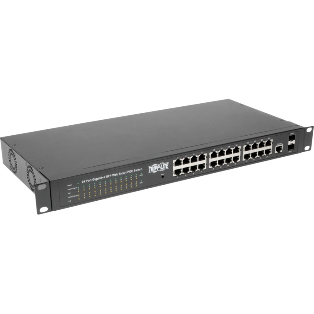 Tripp Lite 24-Port Gigabit Ethernet Switch L2 Managed w/PoE 10/100/1000Mbps - 24 x Gigabit Ethernet Network, 2 x Gigabit Ethernet Uplink - Manageable - Optical Fiber, Twisted Pair - Modular - 2 Layer Supported MPN:NGS24C2POE