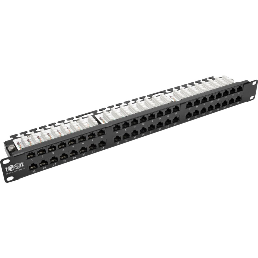 Tripp Lite 48-Port 1U Cat 5 Cat 5e Patch Panel Rackmount 110 RJ45 Ethernet High Density UTP 568B - Patch panel - CAT 5e - UTP - RJ-45 X 48 - 1U - 19in - TAA Compliant MPN:N052-048-1U