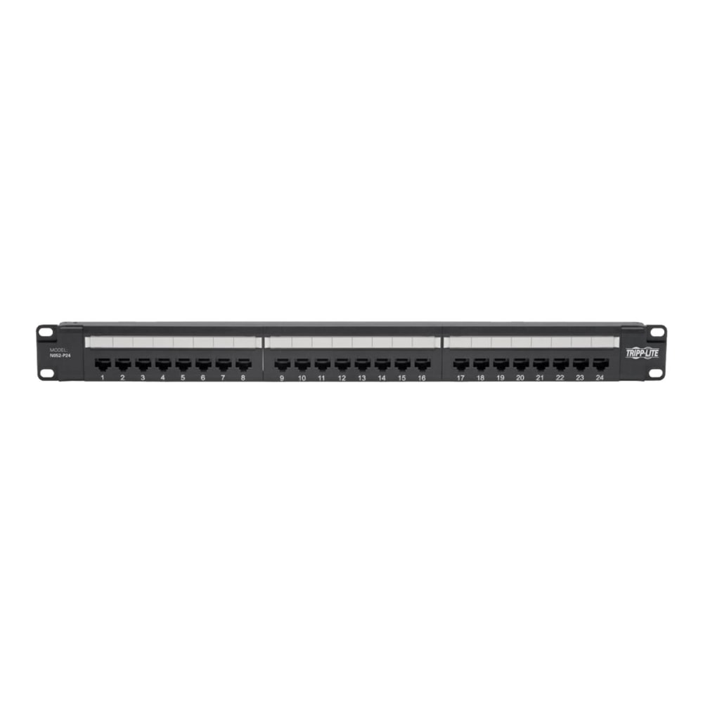 Eaton Tripp Lite Series Cat5e 24-Port Patch Panel - PoE+ Compliant, 110/Krone, 568A/B, RJ45 Ethernet, 1U Rack-Mount, TAA - Patch panel - rack mountable - CAT 5e - RJ-45 X 24 - black - 1U - 19in - TAA Compliant (Min Order Qty 2) MPN:N052-P24