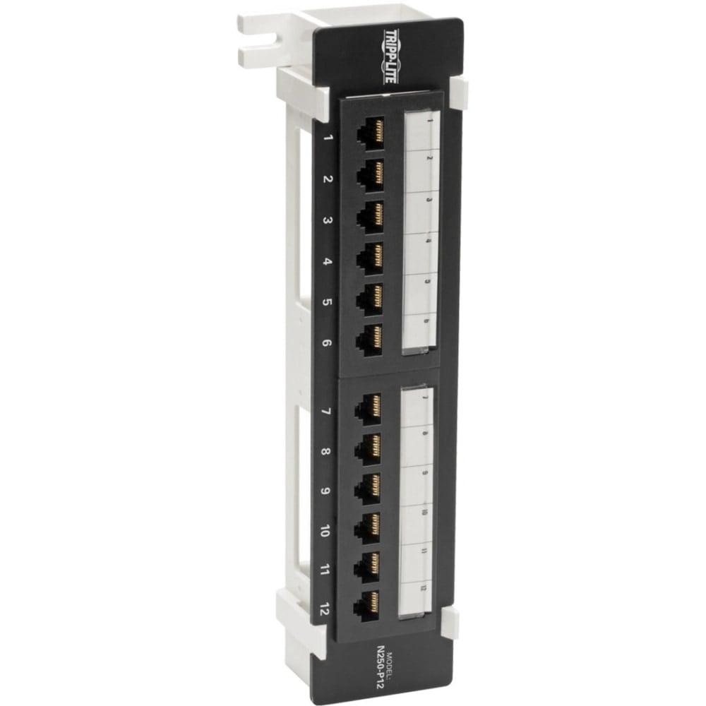 Tripp Lite Cat6 Wall-Mount 12-Port Patch Panel - PoE+ Compliant, 110/Krone, 568A/B, RJ45 Ethernet, TAA - Patch panel - desk mountable, wall mountable - CAT 6 - RJ-45 X 12 - black - TAA Compliant (Min Order Qty 2) MPN:N250-P12