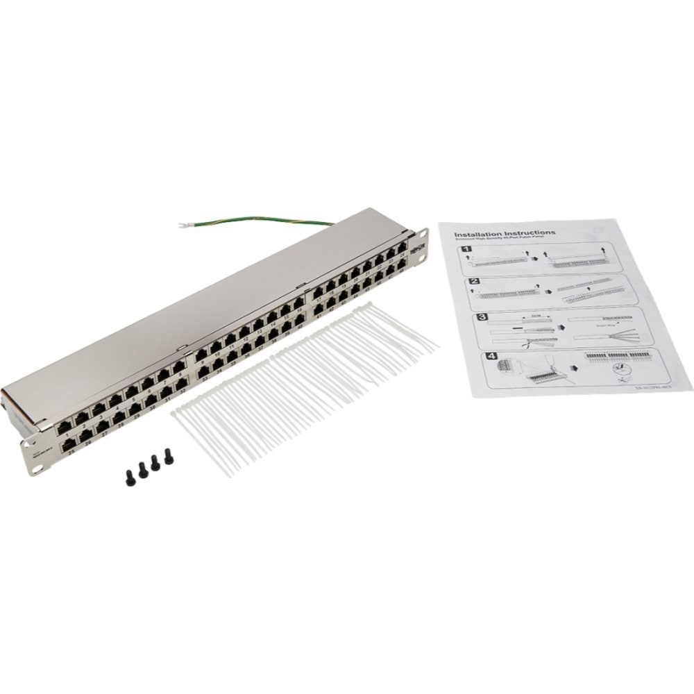 Tripp Lite Cat5e/Cat6 48-Port Patch Panel - Shielded, Krone IDC, 568A/B, RJ45 Ethernet, 1U Rack-Mount, TAA - Patch panel - rack mountable - CAT 5/5e/6 - RJ-45 X 48 - silver - 1U - 19in - government GSA - TAA Compliant MPN:N252-048-SH-K