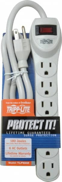 6 Outlets, 120 Volts, 15 Amps, 2' Cord, Power Outlet Strip MPN:TLP602