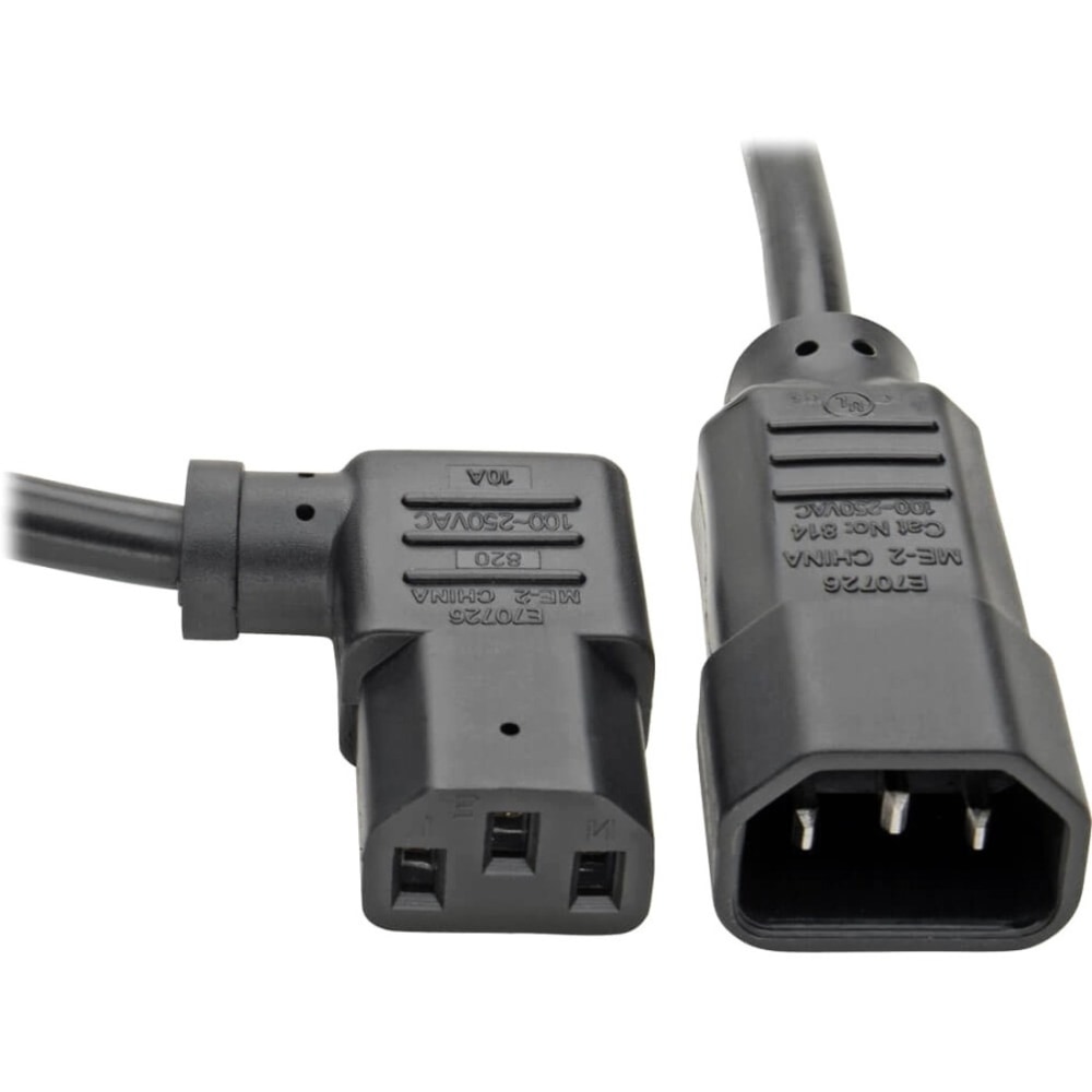 Eaton Tripp Lite Series Power Extension Cord, Right-Angle C13 to C14 PDU Style - 10A, 250V, 18 AWG, 2 ft. (0.61 m), Black - Power extension cable - IEC 60320 C14 to power IEC 60320 C13 right-angled - AC 100-250 V - 13 A - 2 ft - molde (Min Order Qty 7) MP