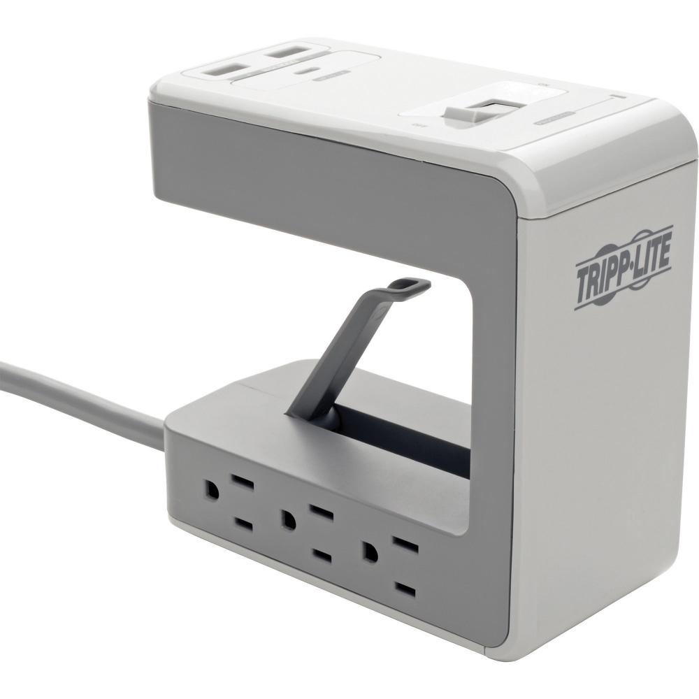 Eaton Tripp Lite Series 6-Outlet Surge Protector w/2 USB-A (2.4A Shared) & 1 USB-C (3A) - 8 ft. Cord, 1080 Joules, Desk Clamp - Surge protector - 15 A - AC 120 V - 1800 Watt - output connectors: 9 - 8 ft cord - cool gray MPN:TLP648USBC