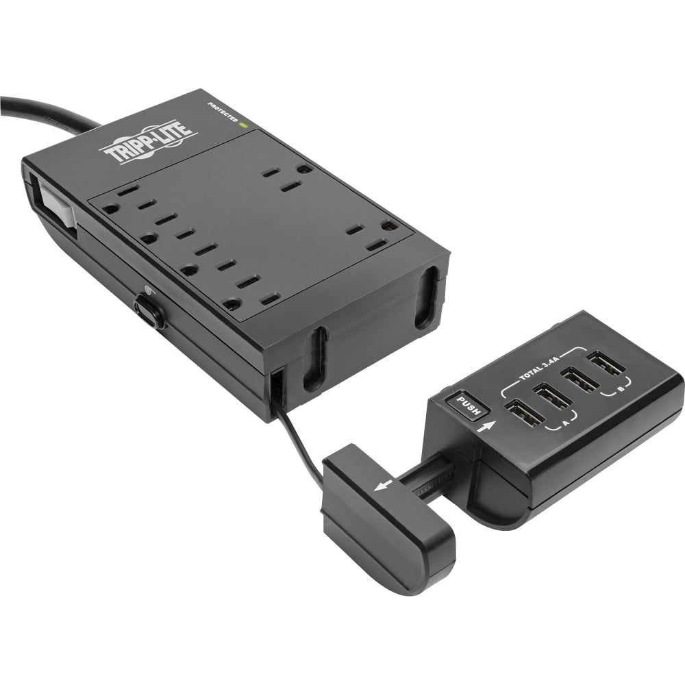 Tripp Lite 6-Outlet Surge Protector Power Strip, 4 USB Ports, 6 ft. Cord, 1080 Joules, Diagnostic LED, Black Housing - Surge protector - AC 120 V - 1800 Watt - output connectors: 6 - 6 ft cord - black (Min Order Qty 2) MPN:TLP66USBR