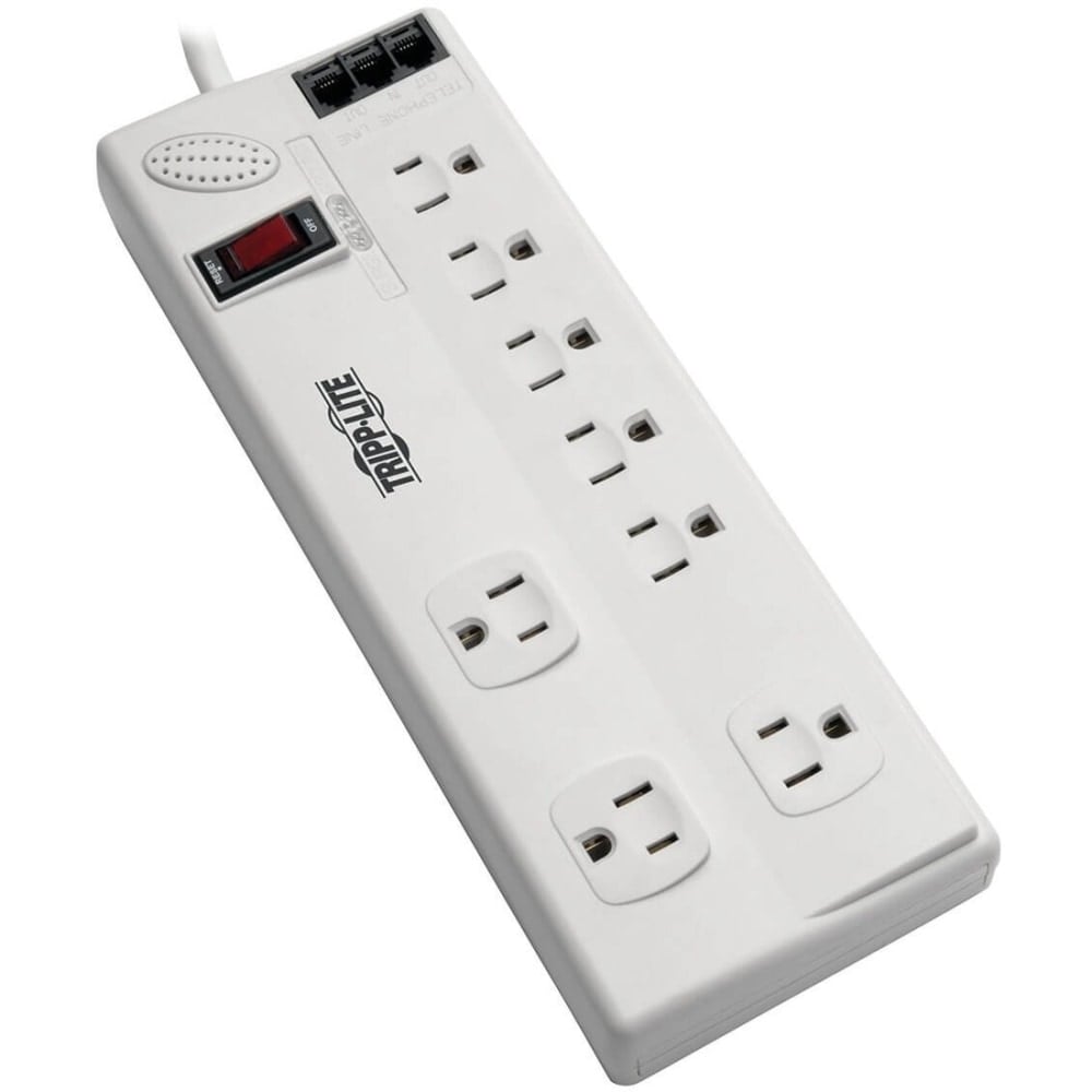 Tripp Lite 8-Outlet Surge Protector with DSL/Phone Line/Modem Surge Protection - 3150 Joules, 6 ft. Cord - Surge protector - 15 A - AC 120 V - 1800 Watt - output connectors: 8 - 6 ft cord - cool gray - TAA Compliant - for P/N: CLAMPUSBLK, CLAMPUSW MPN:TLP