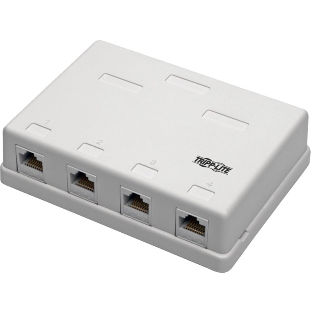 Eaton Tripp Lite Series Pre-Configured Unshielded Cat6 4-Port Surface-Mount Box, 110 IDC, RJ45, White - Surface mount box - RJ-45 X 4 - white (Min Order Qty 3) MPN:N236-004-WH