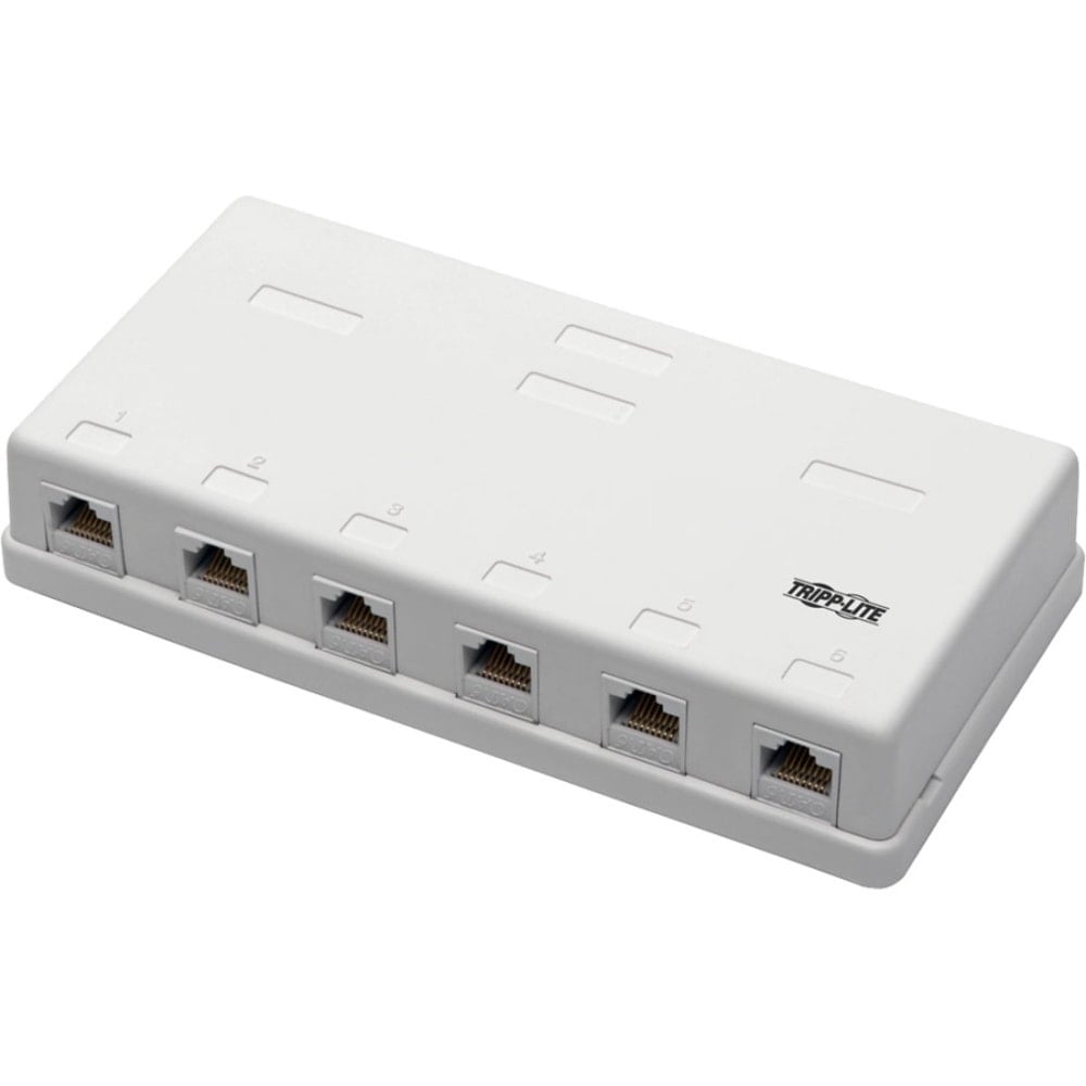 Eaton Tripp Lite Series Pre-Configured Unshielded Cat6 6-Port Surface-Mount Box, 110 IDC, RJ45, White - Surface mount box - RJ-45 X 6 - white (Min Order Qty 2) MPN:N236-006-WH