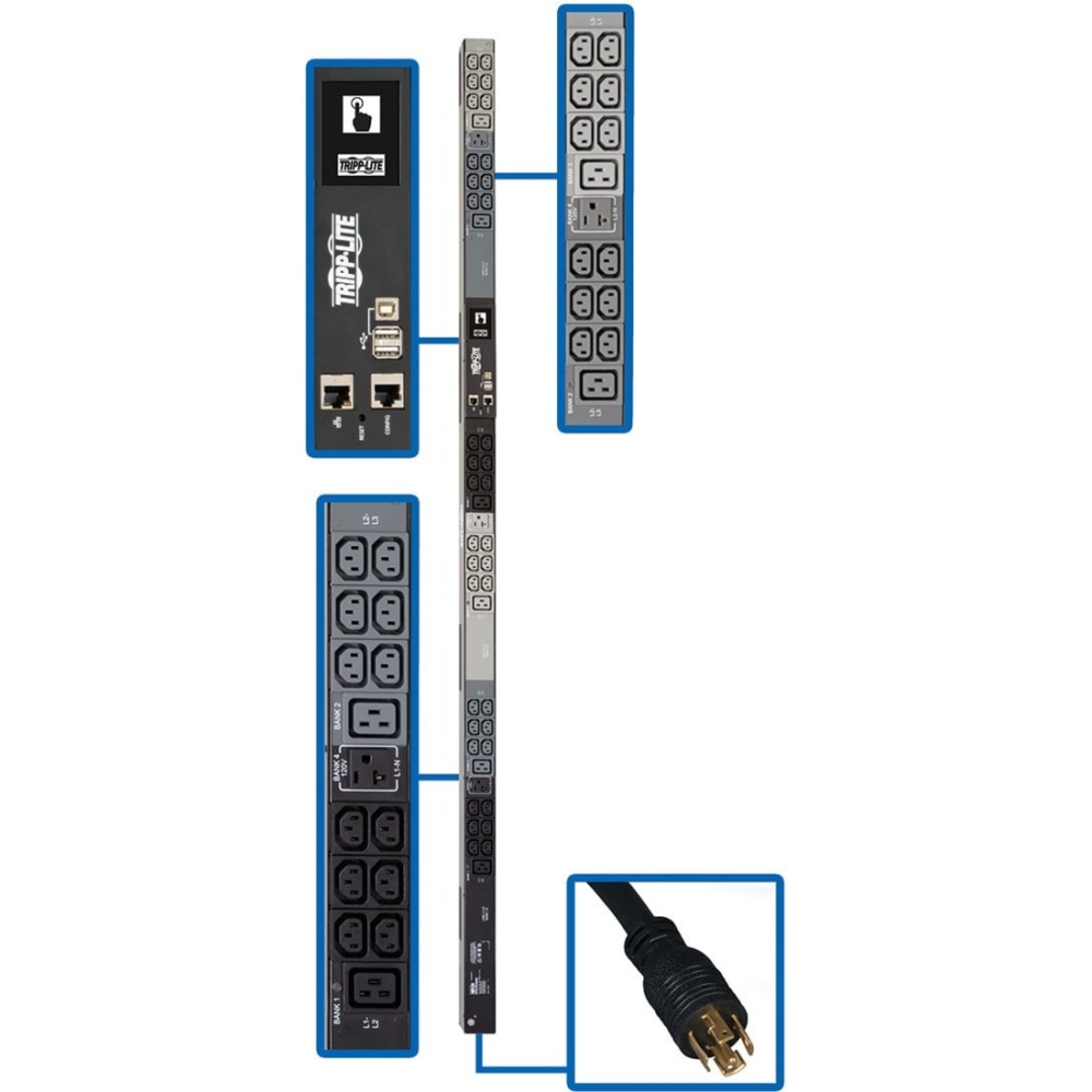 Tripp Lite 5.8kW 208/120V 3PH Monitored PDU LX Interface Gigabit 45 Outlets L21-20P Input LCD 1.8 m Cord 0U 1.8 m Height TAA MPN:PDU3EVN6L2120