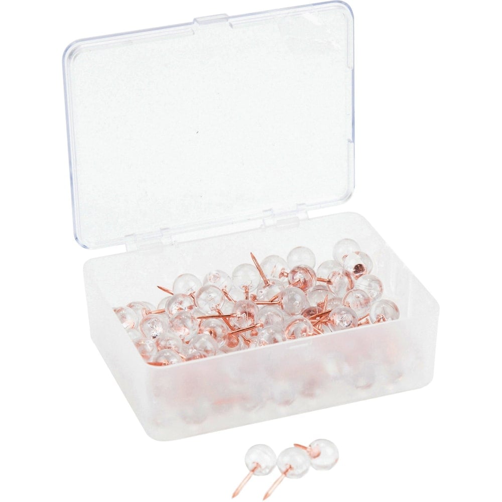 U Brands Sphere Push Pins, Clear with Rose Gold Prong, 100-Count (3089U06-24) - 0.44in Shank - 0.38in Head - Rose Gold, Clear - Steel, Plastic, Plastic (Min Order Qty 9) MPN:3089U0624