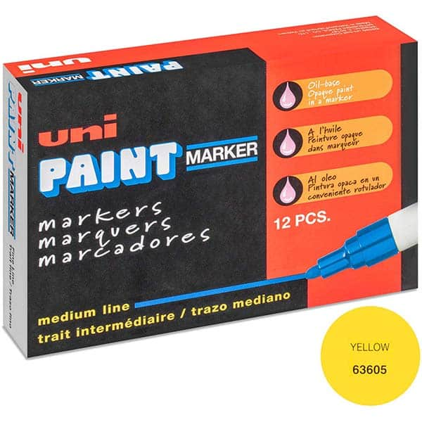 Paint Pen Marker: Yellow, Oil-Based, Bullet Point MPN:63605