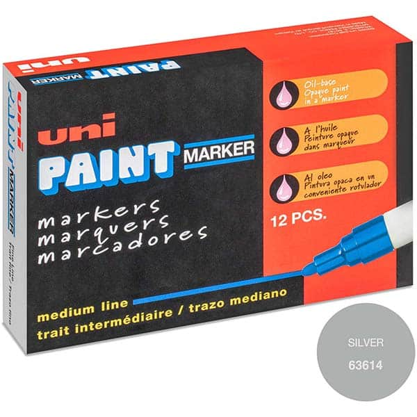 Paint Pen Marker: Silver, Oil-Based, Bullet Point MPN:63614