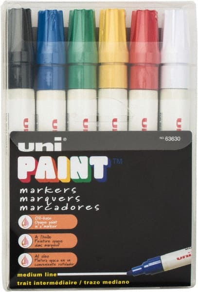 Solid Paint Marker: Black, Blue, Green, Red, White & Yellow, Oil-Based, Bullet Point MPN:63630