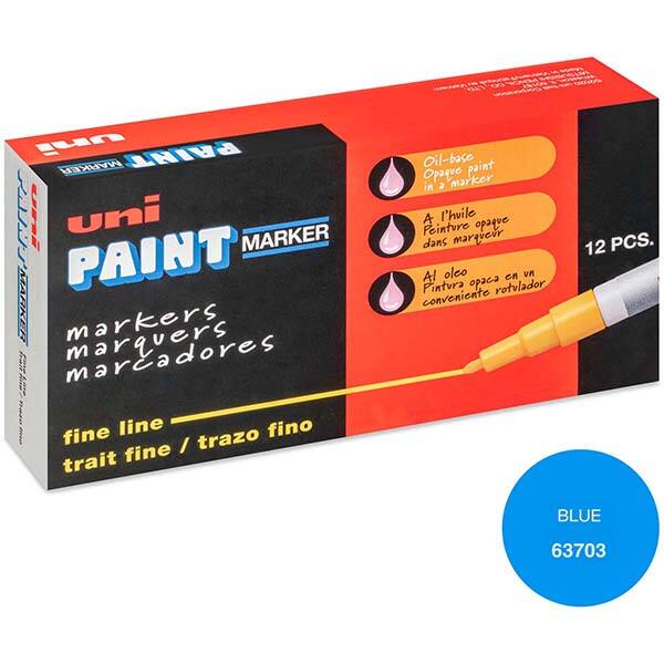 Paint Pen Marker: Blue, Oil-Based, Line Point MPN:63703