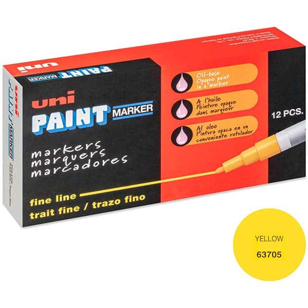 Paint Pen Marker: Yellow, Oil-Based, Line Point MPN:63705