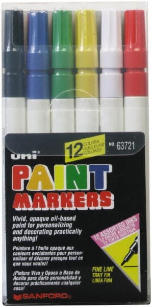 Paint Pen Marker: Black, Dark Blue, Gold, Green, Violet, White & Yellow, Oil-Based, Fine Point MPN:63721