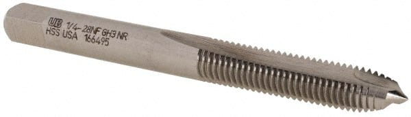 Spiral Point Tap: 1/4-28 UNF, 2 Flutes, Plug Chamfer, 3B Class of Fit, High-Speed Steel, Bright/Uncoated MPN:6007799