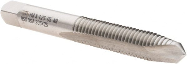 Spiral Point Tap: M8x1.25 Metric, 2 Flutes, Plug Chamfer, 6H Class of Fit, High-Speed Steel, Bright/Uncoated MPN:6008625