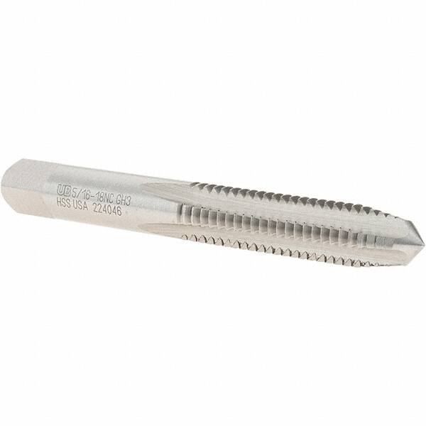 Straight Flute Tap: 5/16-18 UNC, 4 Flutes, Plug, 2B/3B Class of Fit, High Speed Steel, Bright/Uncoated MPN:6007262