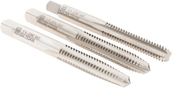 Tap Set: 1/4-20 UNC, 4 Flute, Bottoming Plug & Taper, High Speed Steel, Bright Finish MPN:6006718