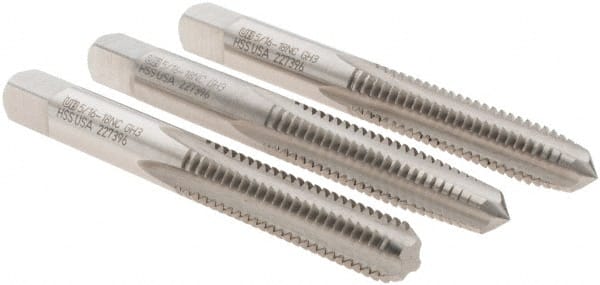 Tap Set: 5/16-18 UNC, 4 Flute, High Speed Steel, Bright Finish MPN:6006960