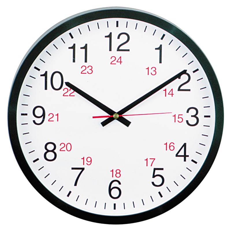 Universal 24-Hour Round Wall Clock, 12 5/8in, Black (Min Order Qty 2) MPN:10441