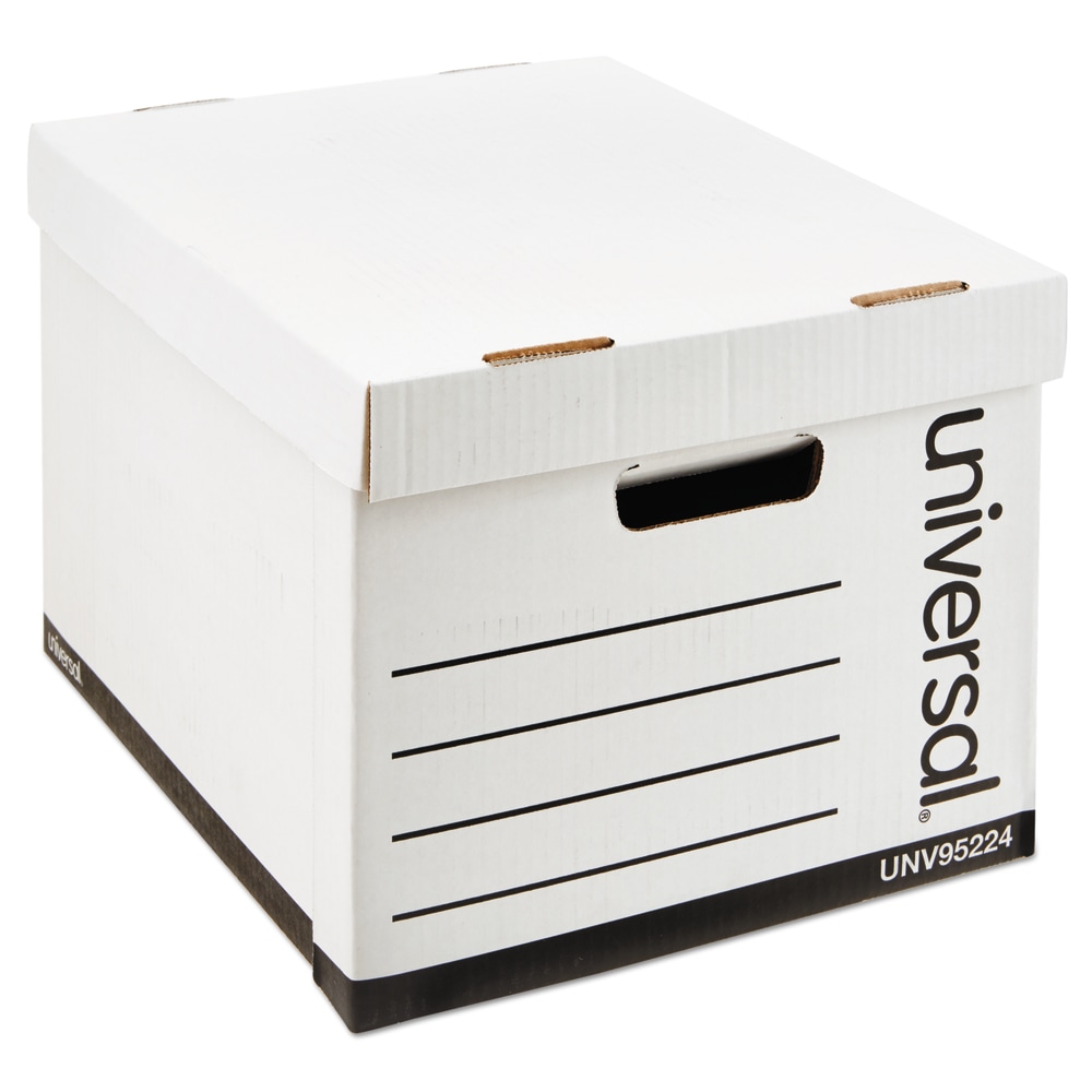 Universal Fast Assembly Heavy-Duty Storage Boxes With Lift-Off Lids And Built-In Handles, Letter/Legal Size, 10 1/4in x 12in x 15in, White, Case Of 12 (Min Order Qty 2) MPN:95224