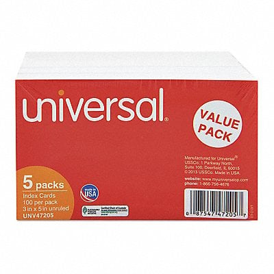 Index Cards Unruled 3 x 5 PK500 MPN:UNV47205