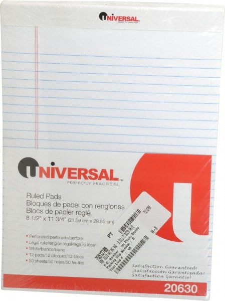 Perforated Style Ruled Pad: 50 Sheets, White Paper, Perforated Binding MPN:UNV20630