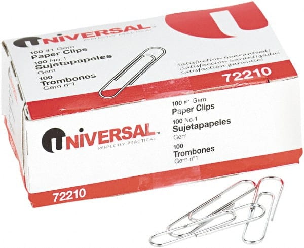 Smooth Finish Paper Clips: #1 Silver, 100 Pack MPN:UNV72210