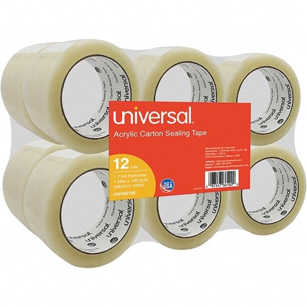 Pack of (12), 48mm x 100m Rolls of Clear Box Sealing & Label Protection Tape MPN:UNV66100