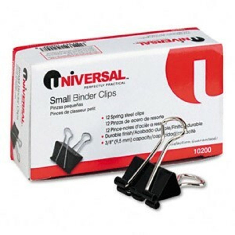 Universal Binder Clip - Small - 0.8in Width - 0.37in Size Capacity - 1Dozen - Black, Silver (Min Order Qty 91) MPN:10200