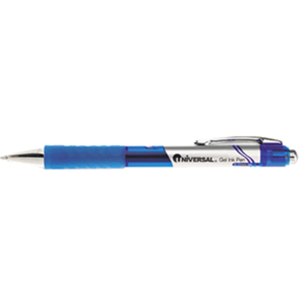 Universal Rollerball Pens, Pack Of 12, Medium Point, 0.7 mm, Silver Barrel, Blue Ink (Min Order Qty 6) MPN:39721