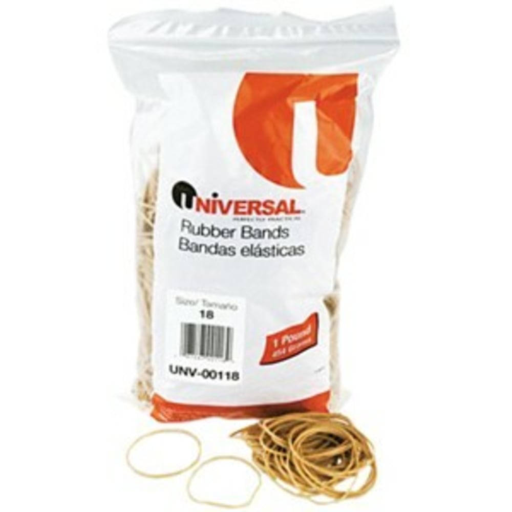 Universal 00118 Rubber Band - Size: #18 - 3in Length x 0.06in Width - 12lb/in - 1600 / Box - Rubber - Beige (Min Order Qty 4) MPN:00118