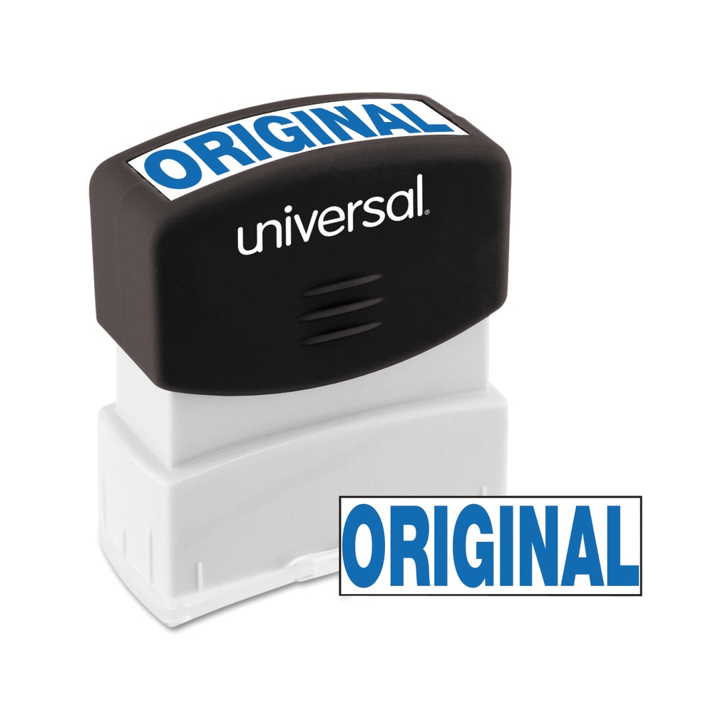 Universal Pre-Inked Message Stamp, Original, 1 11/16in x 9/16in Impression, Blue (Min Order Qty 5) MPN:10060