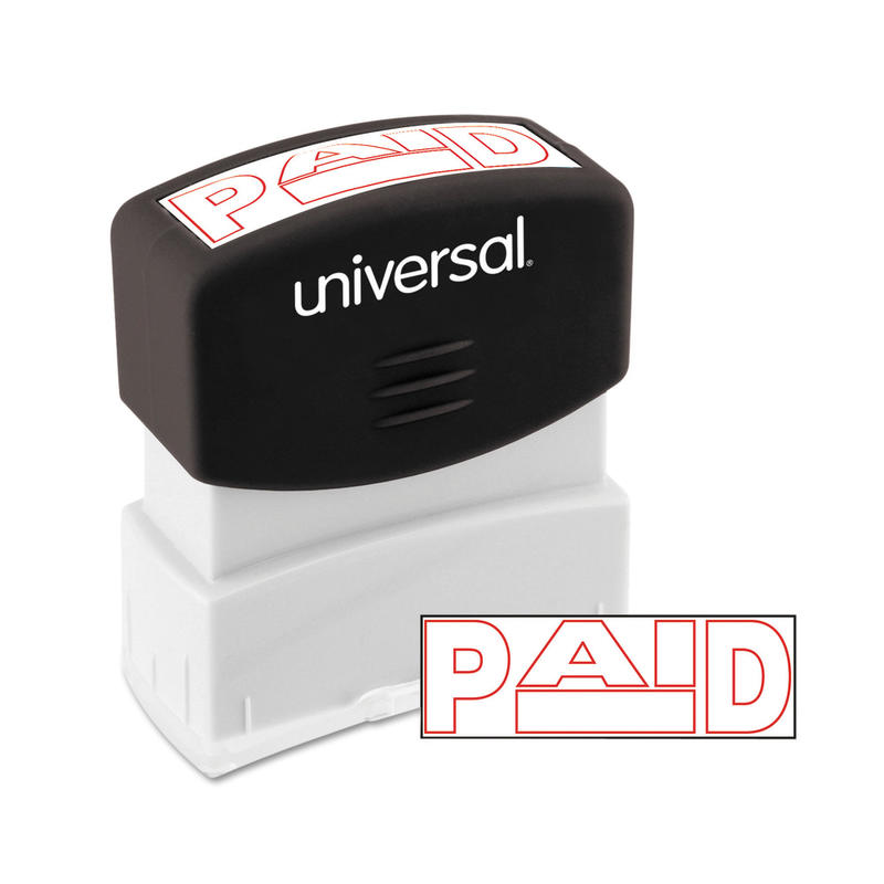 Universal Pre-Inked Message Stamp, Paid, 1 11/16in x 9/16in Impression, Red (Min Order Qty 5) MPN:10062
