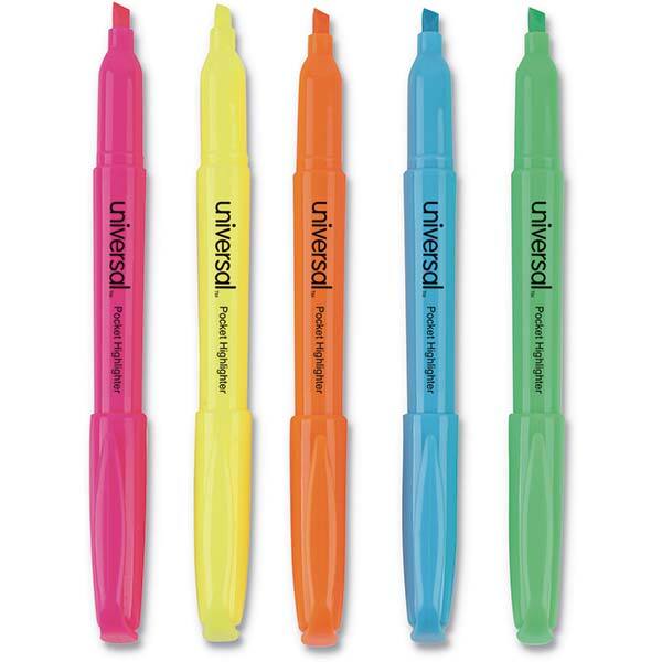 Highlighter Marker: Assorted Color, Fluorescent, Chisel Point MPN:UNV08850